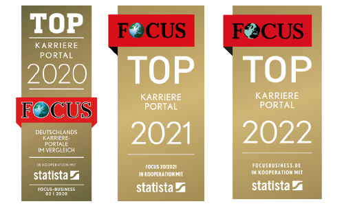 FOCUS Gütesiegel Top Karriereportal 2020,2021 und 2022